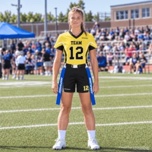 Yellow Black Sublimated Custom Girls Flag Football Jersey On-Model Preview | DEEPSPEED