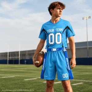 Sky Blue Black Custom Youth Flag Football Jersey On-Model Preview