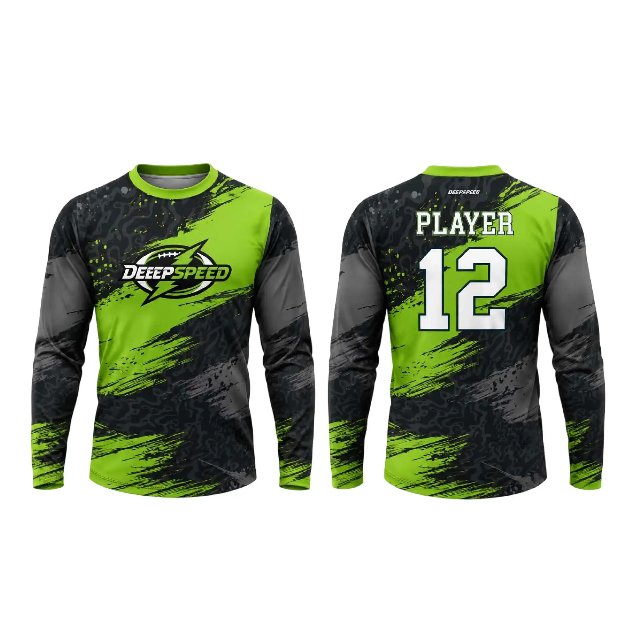 Green/Black Sublimated Custom Long Sleeve Flag Football Jerseys | DEEPSPEED